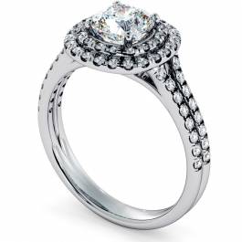 HRCSD712 Double Split Band Cushion cut Halo Diamond Ring - Shining Diamonds