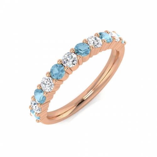 Round Diamond /Aquamarine Half Eternity Ring