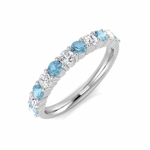 Round Diamond /Aquamarine Half Eternity Ring