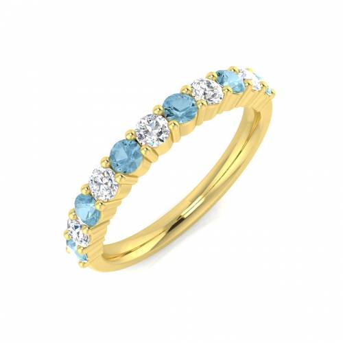 Round Diamond /Aquamarine Half Eternity Ring