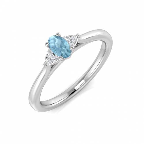 Oval and Round Diamond /Aquamarine Side Stone Ring