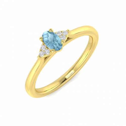 Oval and Round Diamond /Aquamarine Side Stone Ring