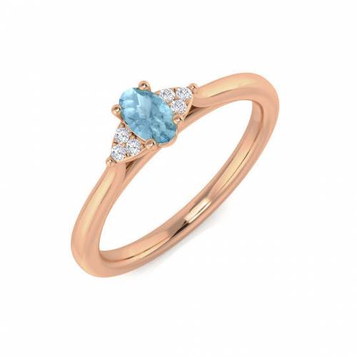 Oval and Round Diamond /Aquamarine Side Stone Ring