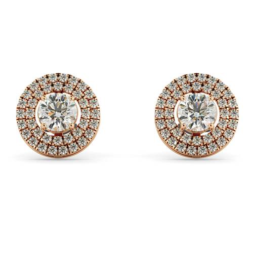 HER65 Round Micro set Double Halo Designer Diamond Earrings