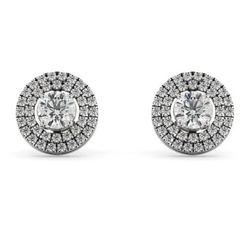 HER65 Round Micro set Double Halo Designer Diamond Earrings