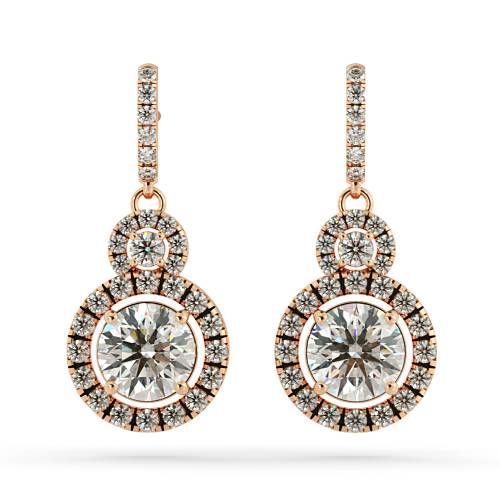 HER70 Round Double Halo Drop Designer Diamond Earrings