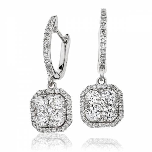 HERCL226 Cushion Shape Drop Cluster Earrings