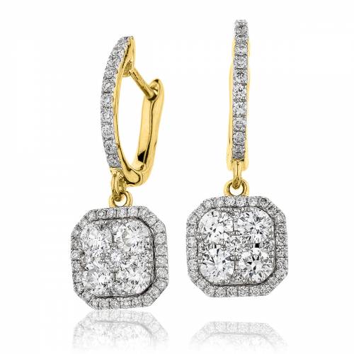 HERCL226 Cushion Shape Drop Cluster Earrings