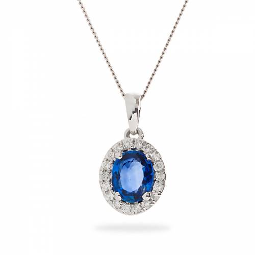 HPOGBS233 Oval Shape Blue Sapphire Single Halo Pendant