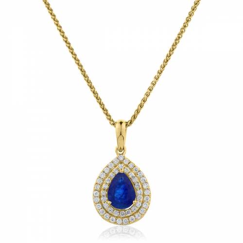HPPEGBS222 Pear Shaped Blue Sapphire Double Halo Pendant