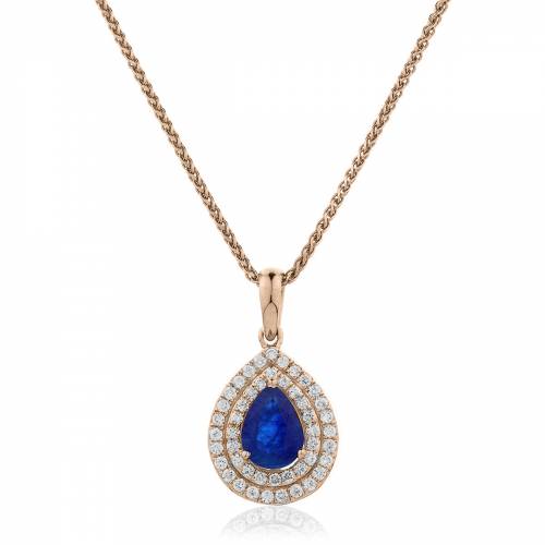 HPPEGBS222 Pear Shaped Blue Sapphire Double Halo Pendant