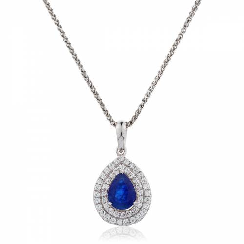 HPPEGBS222 Pear Shaped Blue Sapphire Double Halo Pendant