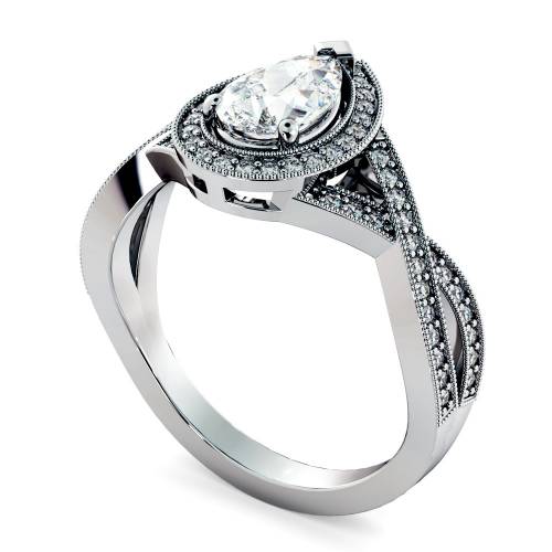 HRPESD840 Pear Halo Diamond Ring
