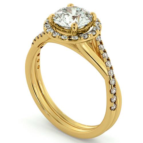 HRRSD701 Studded Twisted Shank Round cut Halo Diamond Ring