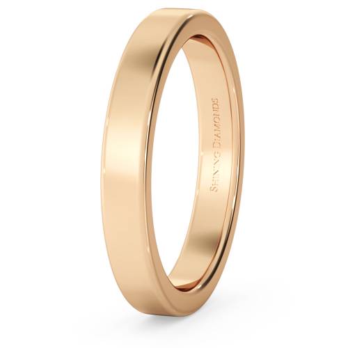 HWNA317 Flat Wedding Ring - 3mm width, Medium depth