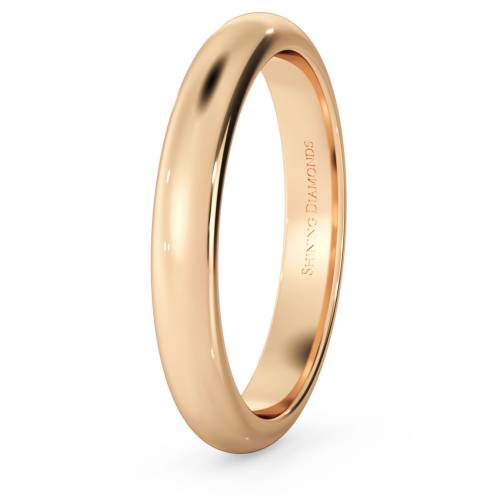 HWND317 D Shape Wedding Ring - 3mm width, Medium depth