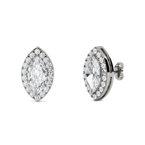 Marquise Diamond Single Halo Earrings