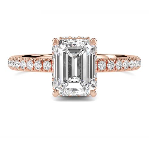 Emerald Diamond Hidden Halo Shoulder Set Ring