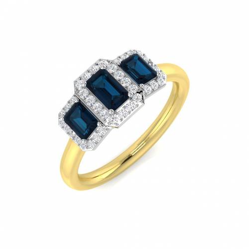 Emerald/Round Blue Topaz Gemstone Trilogy Ring