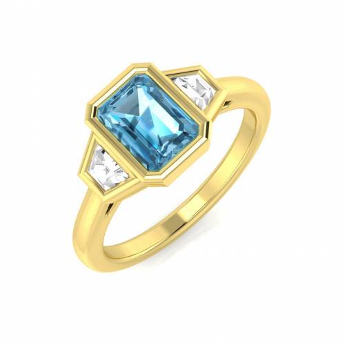 Emerald Cut Blue Topaz Gemstone Bezel Set Ring