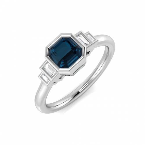 Cushion Cut Blue Topaz Gemstone Bezel Set Ring