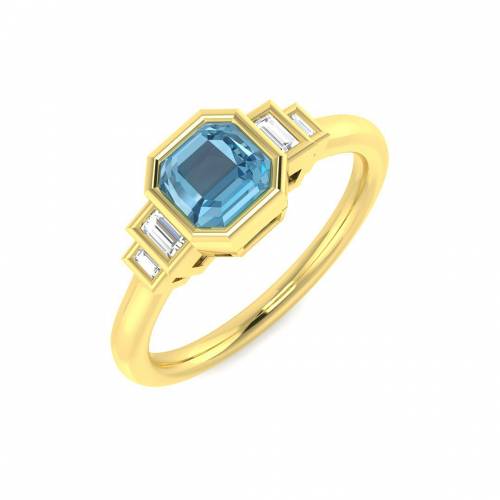 Emerald Cut Blue Topaz Gemstone Bezel Set Ring