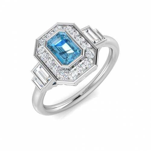 Emerald Cut Blue Topaz Gemstone Bezel Set Ring