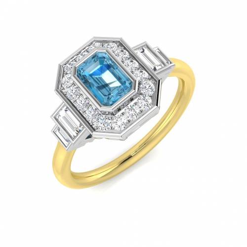 Emerald Cut Blue Topaz Gemstone Bezel Set Ring