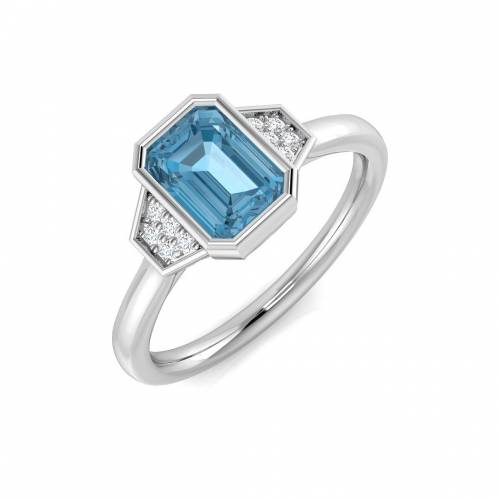 Emerald Cut Blue Topaz Gemstone Bezel Set Ring