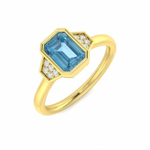 Emerald Cut Blue Topaz Gemstone Bezel Set Ring