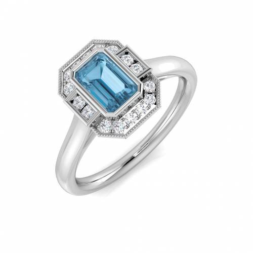 Emerald Cut Blue Topaz Gemstone Bezel Set Ring