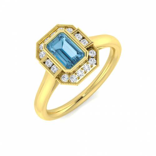 Emerald Cut Blue Topaz Gemstone Bezel Set Ring