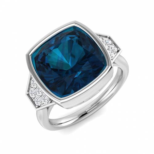 Cushion Cut Blue Topaz Gemstone Bezel Set Ring