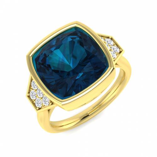 Cushion Cut Blue Topaz Gemstone Bezel Set Ring