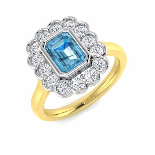Emerald Cut Blue Topaz Gemstone Bezel Set Ring