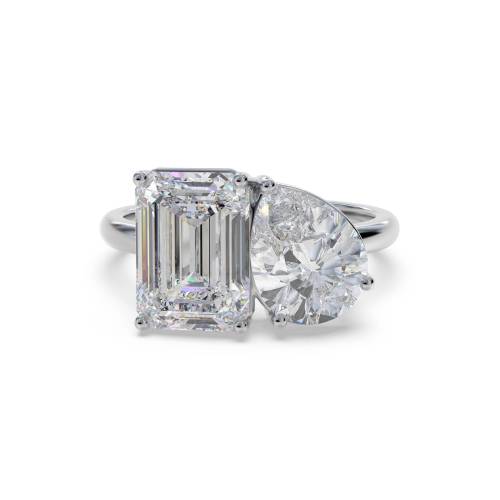 Emerald & Pear Two Stone Diamond Ring