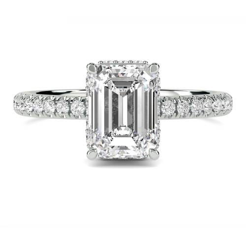 Emerald Diamond Hidden Halo Shoulder Set Ring
