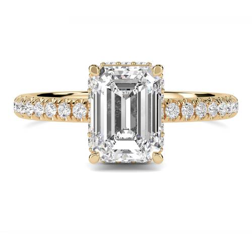 Emerald Diamond Hidden Halo Shoulder Set Ring