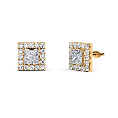 Princess Diamond Single Halo Earrings