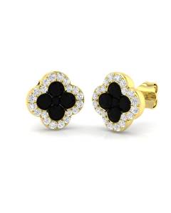 1.16ct SI2/G Round cut Black Diamond Clover Earrings in 18k Yellow Gold