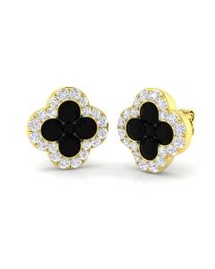 1.16ct SI2/G Round cut Black Diamond Clover Earrings in 18k Yellow Gold