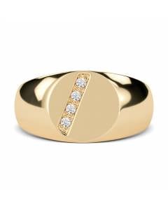 9ct Yellow Gold, Round Diamond Gents Signet Ring, Size S