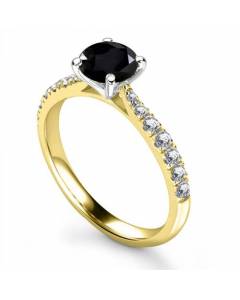 0.75ct SI/F-G Round Black Diamond Shoulder Set Ring