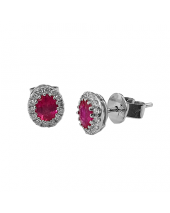 0.91ct VS/EF Oval Cut Ruby Claw Halo Earrings