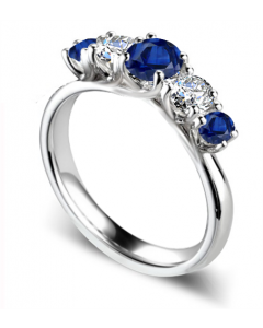 0.50ct VS2/F 5 Stone Diamond & Blue Sapphire Half Eternity Ring