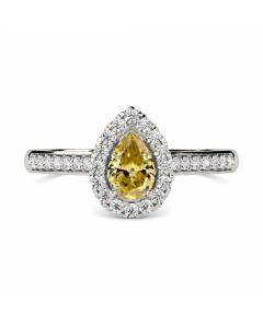 1.30ct VS/FLY Pear Yellow Diamond Single Halo Shoulder Set Ring