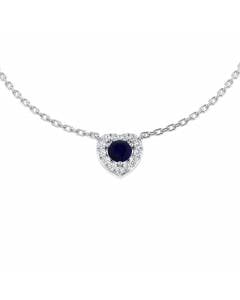 0.30ct SI1/G Round cut Blue Sapphire Gemstone Necklace in 18k White Gold