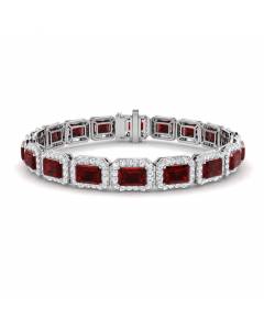 15.77ct SI2/G Emerald cut Ruby Gemstone Bracelet in 18k White Gold