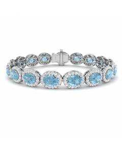 15.21ct SI2/G Oval cut Aquamarine Gemstone Bracelet in 18k White Gold