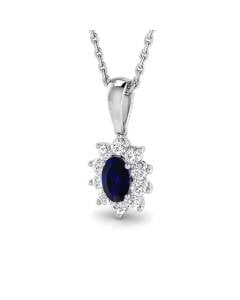 0.52ct SI2/G Oval cut Blue Sapphire Gemstone Pendant in 18k White Gold